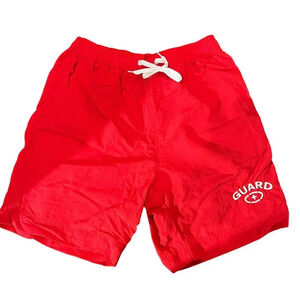 Adoretex Red White Drawstring Logo Lifeguard Swim Trunks Size Medium‎
